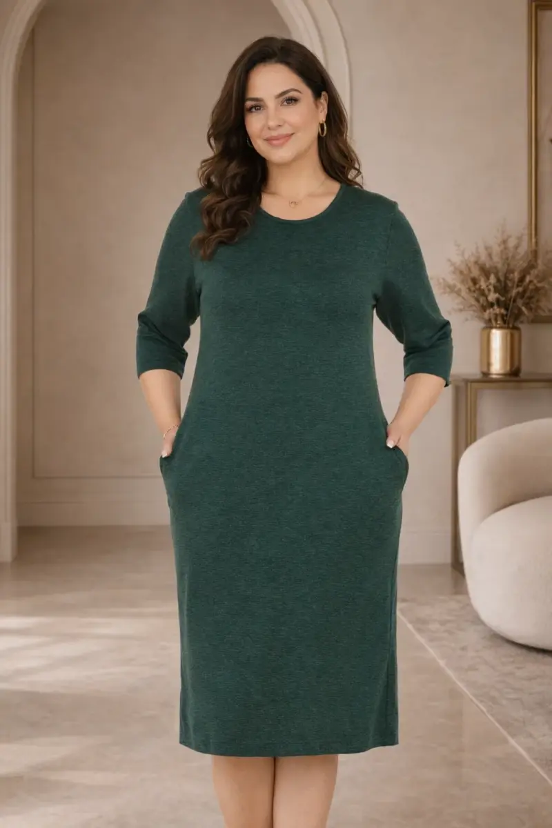 Rochie Sara cu buzunare verde